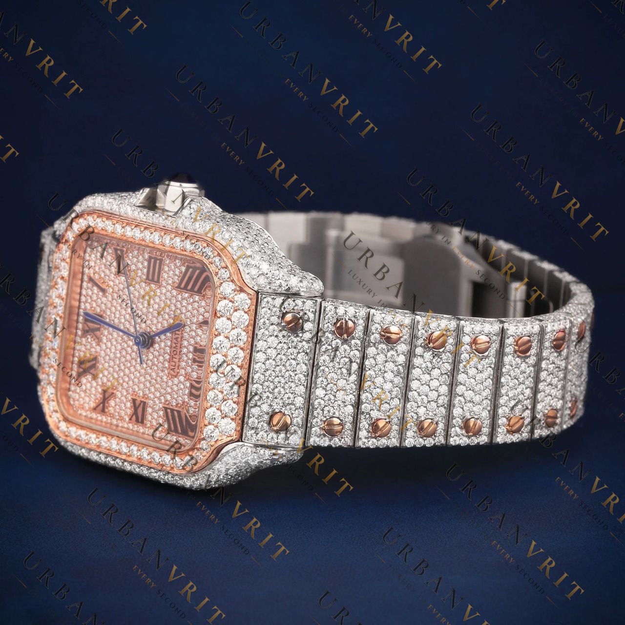 Rose Gold Roman Dial VVS1 D Color Moissanite Watch