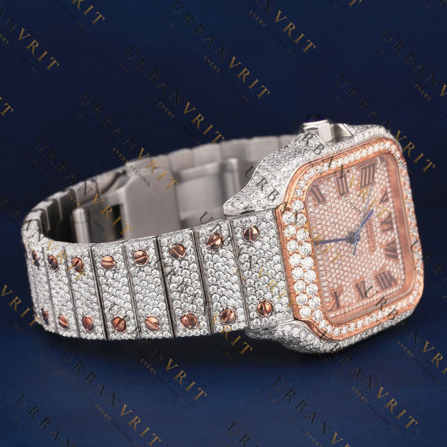 Rose Gold Roman Dial VVS1 D Color Moissanite Watch
