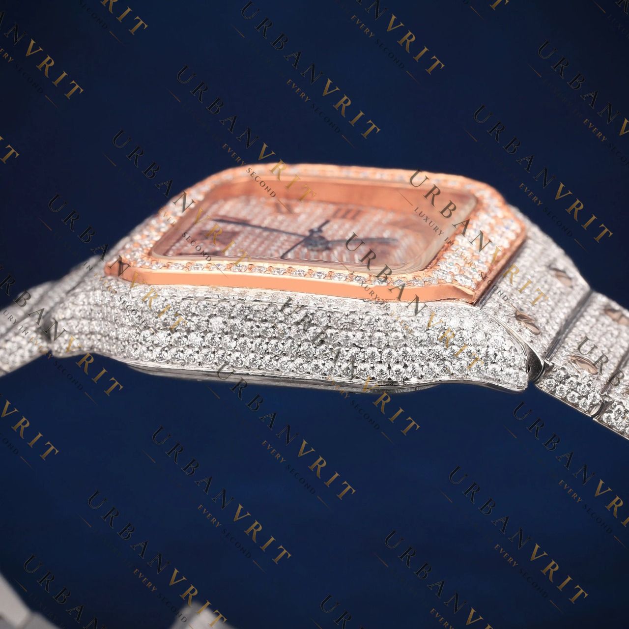 Rose Gold Roman Dial VVS1 D Color Moissanite Watch