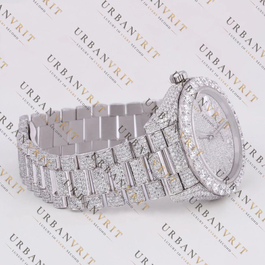 Silver Day-Date VVS1 D Color Moissanite Watch