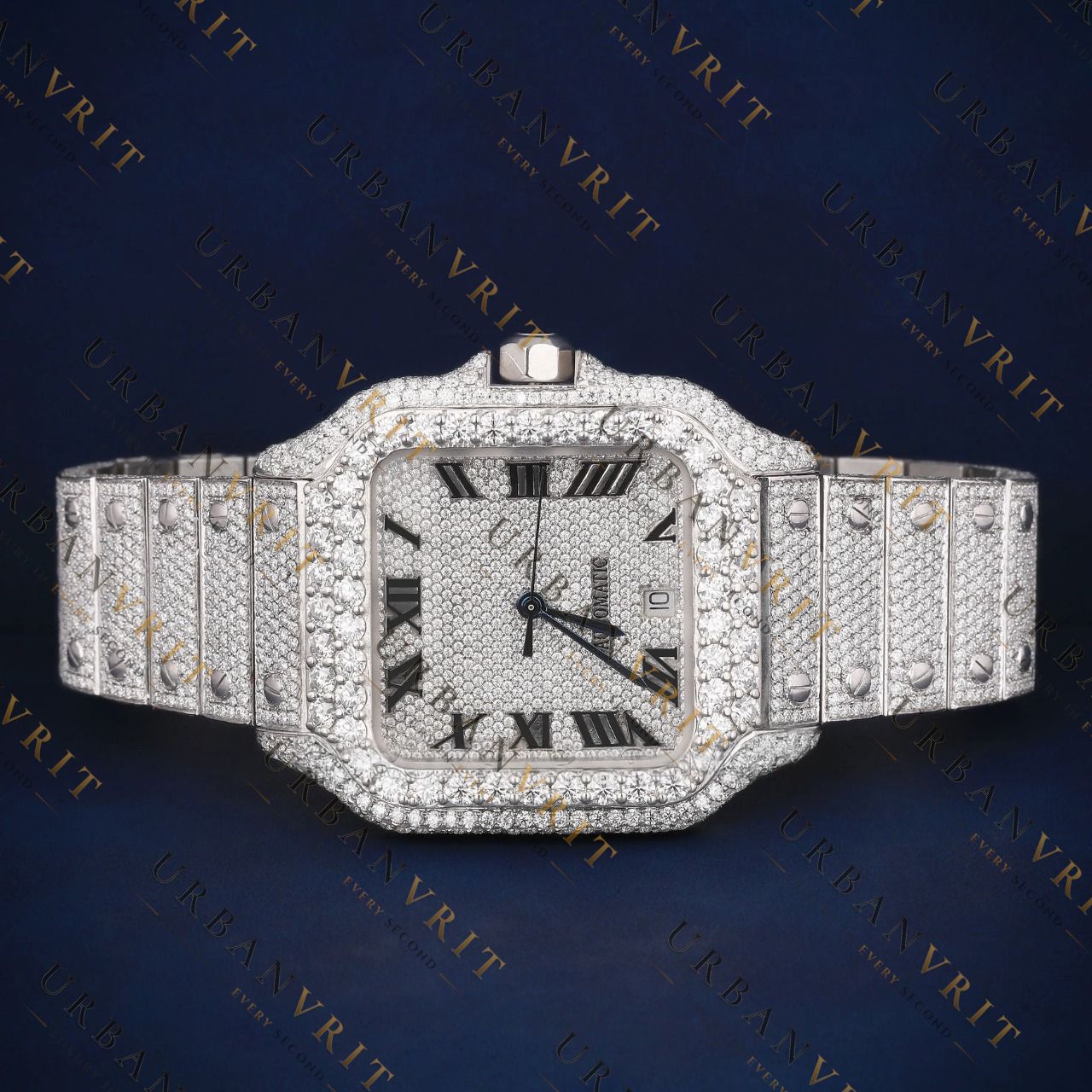 Silver Roman Dial VVS1 D Color Moissanite Watch