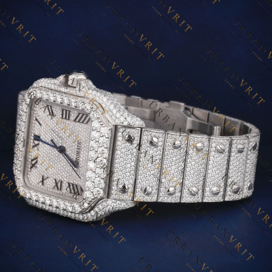 Silver Roman Dial VVS1 D Color Moissanite Watch