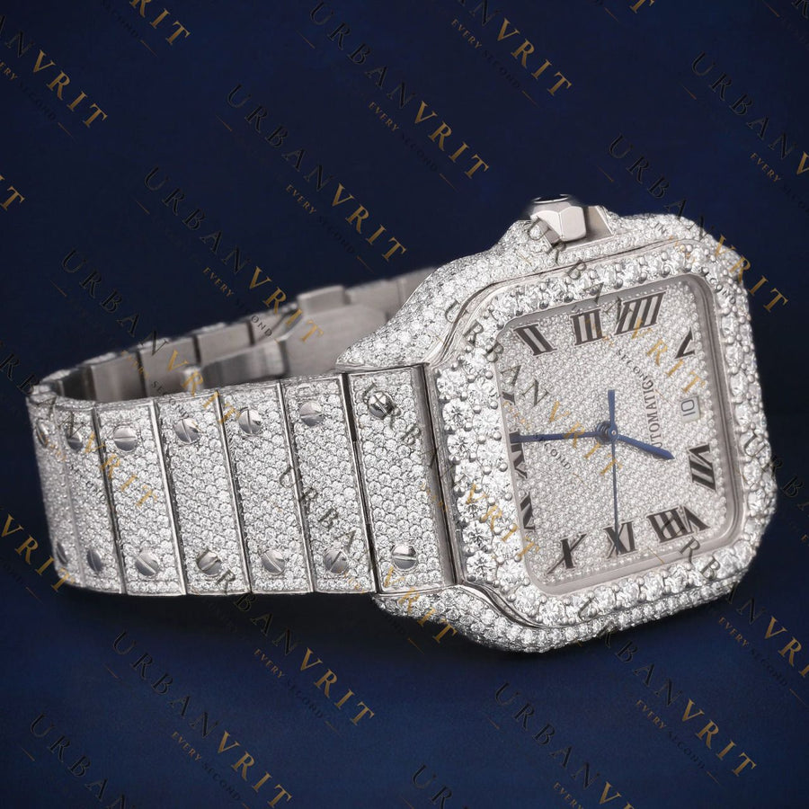 Silver Roman Dial VVS1 D Color Moissanite Watch