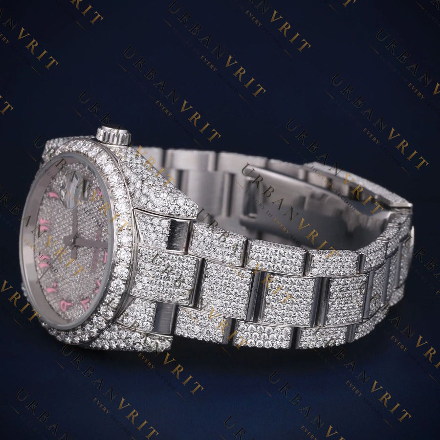Pink Arabic Dial VVS1 D Color Moissanite Watch