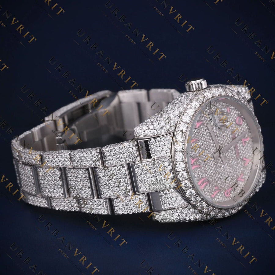 Pink Arabic Dial VVS1 D Color Moissanite Watch