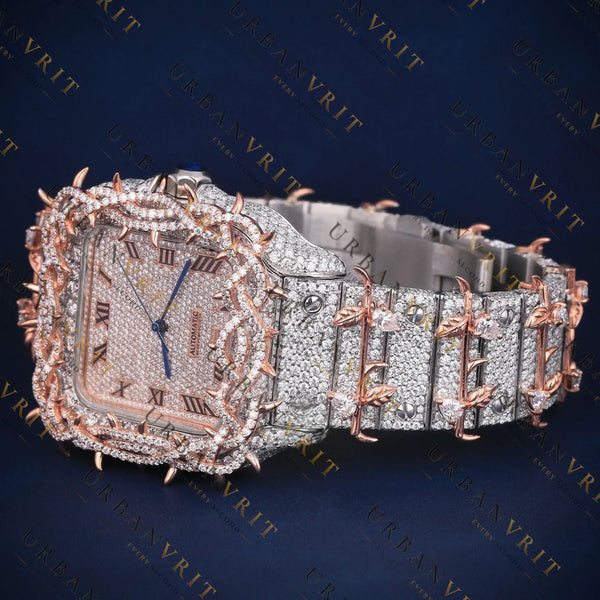 Rose Gold Thorn Bezel VVS1 D Color Moissanite Watch