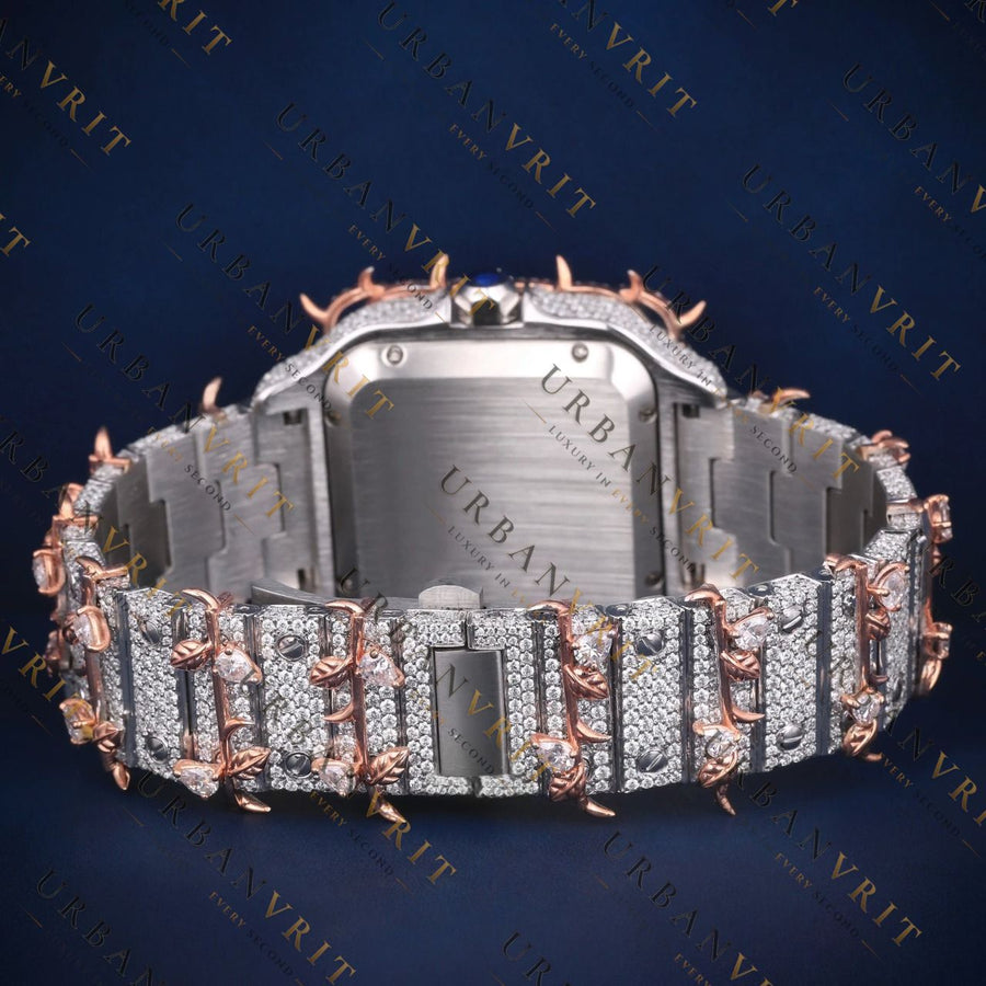 Rose Gold Thorn Bezel VVS1 D Color Moissanite Watch