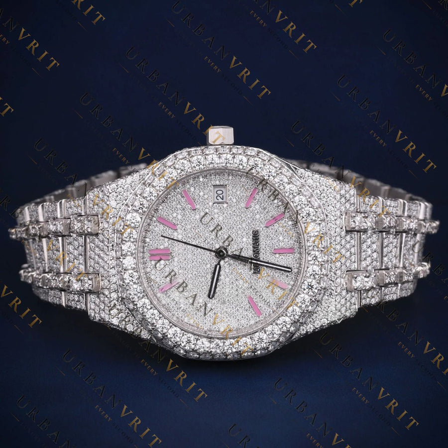 Pink Index Dial VVS1 D Color Moissanite Watch