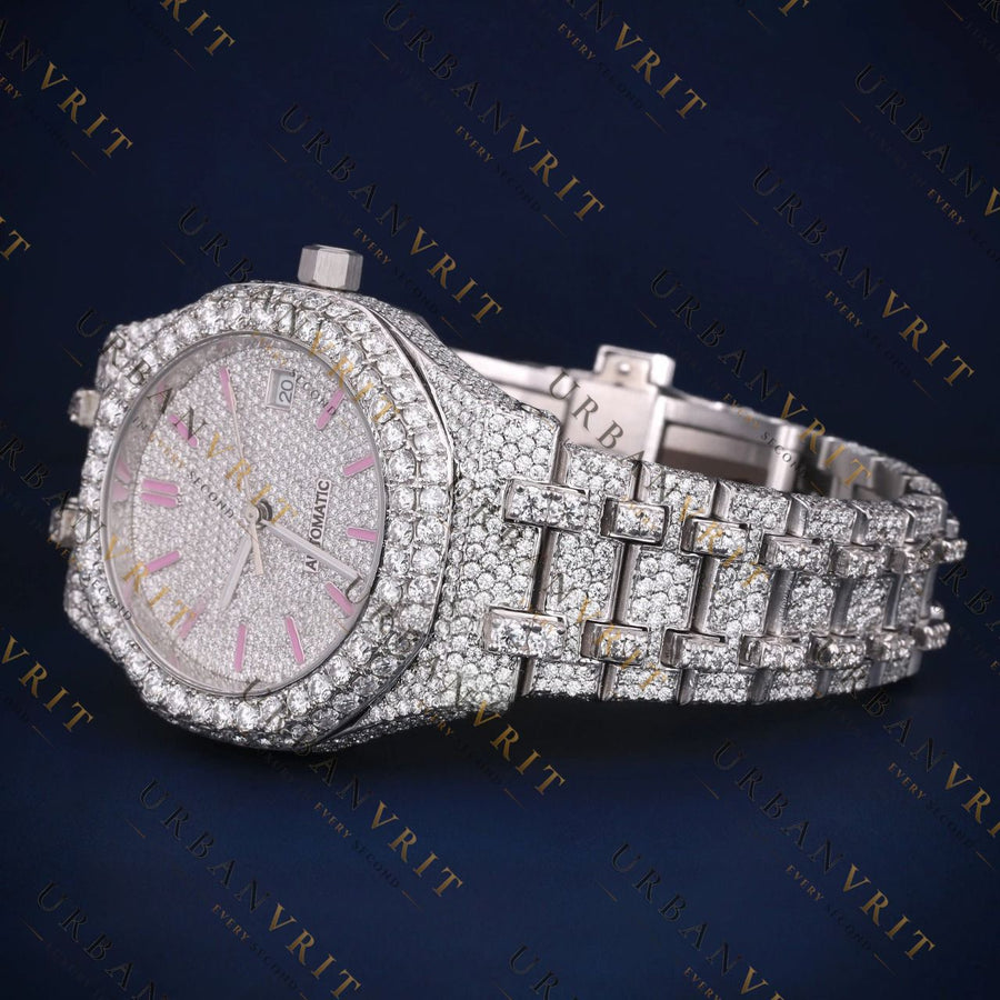 Pink Index Dial VVS1 D Color Moissanite Watch