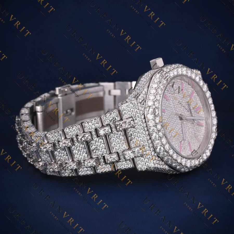 Pink Index Dial VVS1 D Color Moissanite Watch