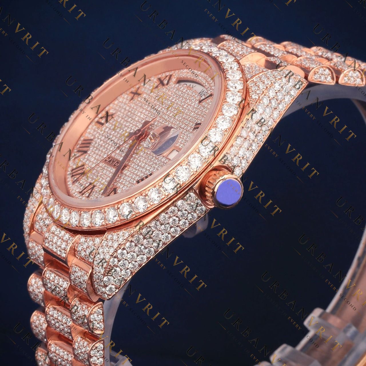 Rose Gold Day-Date VVS1 D Color Moissanite Watch