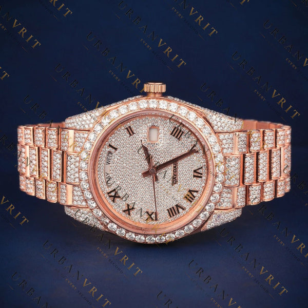 Rose Gold Day-Date VVS1 D Color Moissanite Watch