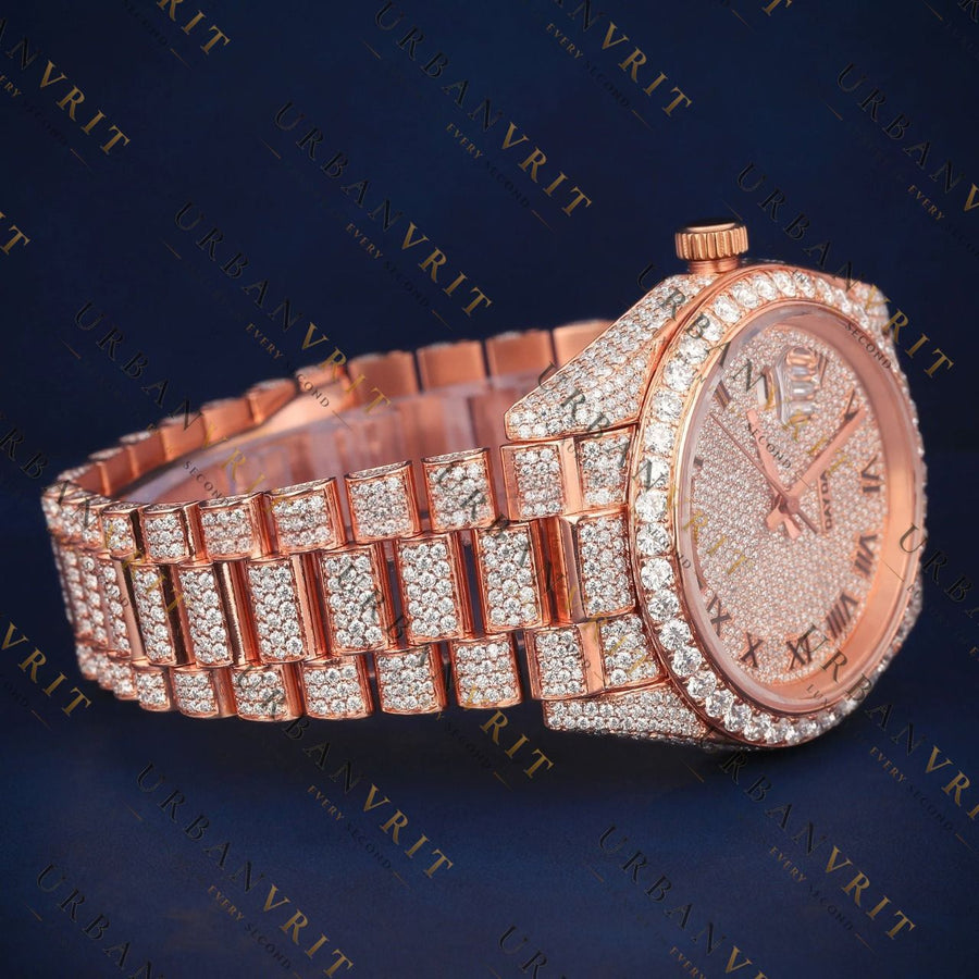 Rose Gold Day-Date VVS1 D Color Moissanite Watch