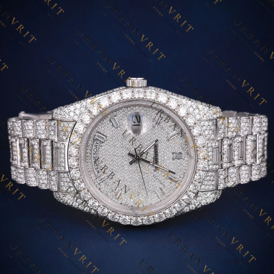 White Gold Day-Date VVS1 D Color Moissanite Watch