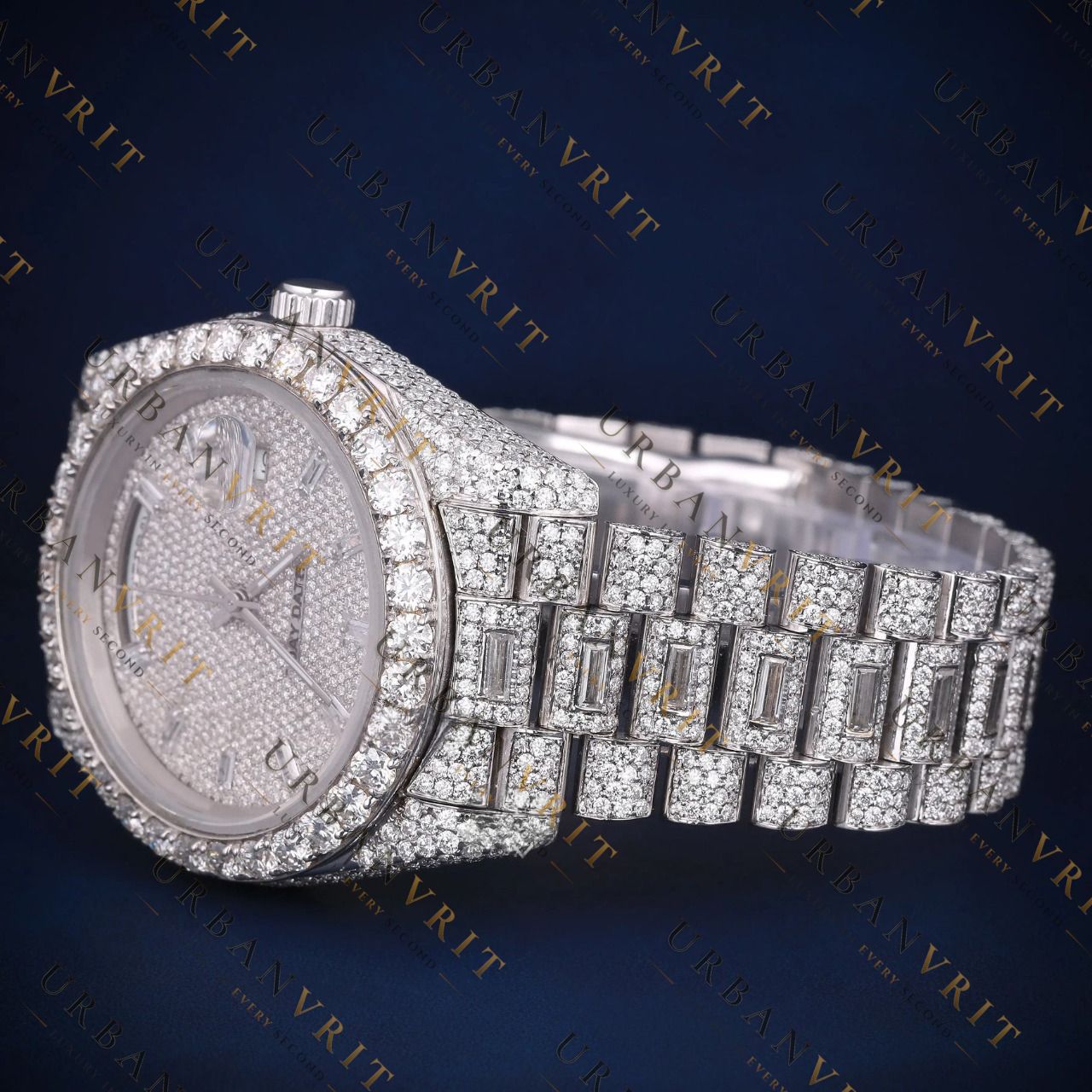 White Gold Day-Date VVS1 D Color Moissanite Watch
