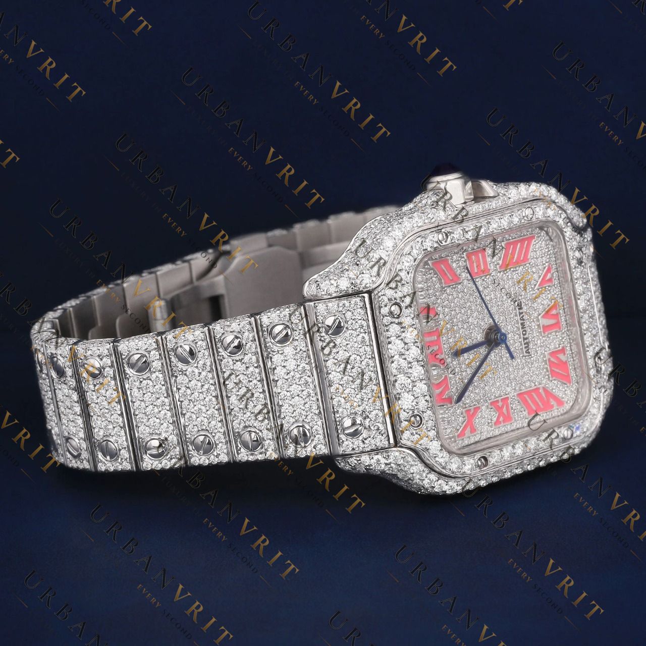 Square Pink Roman Numeral VVS1 D Color Moissanite Watch