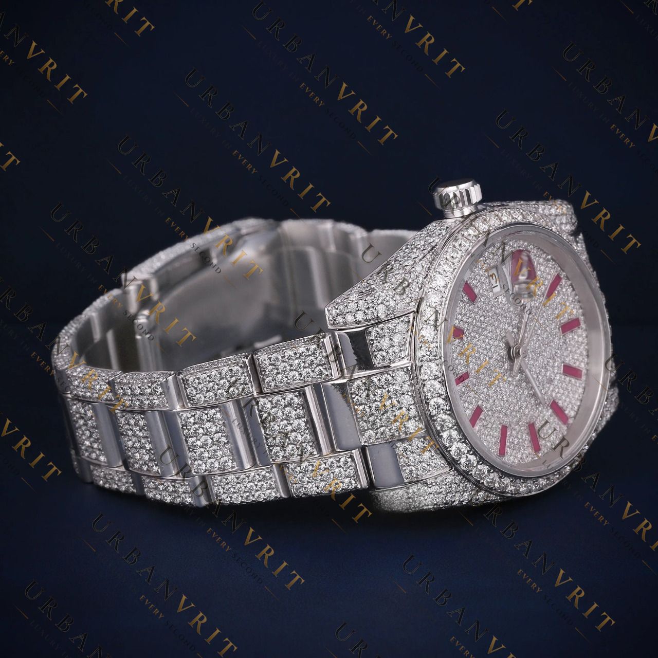 Ruby Red Marker VVS1 D Color Moissanite Day-Date Watch