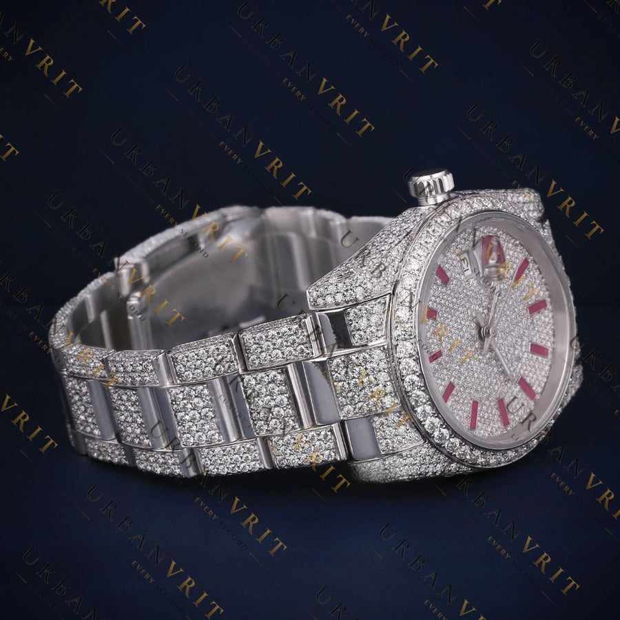 Ruby Red Marker VVS1 D Color Moissanite Day-Date Watch