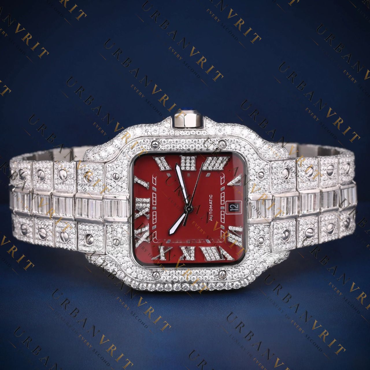 Red Dial Square VVS1 D Color Moissanite Watch