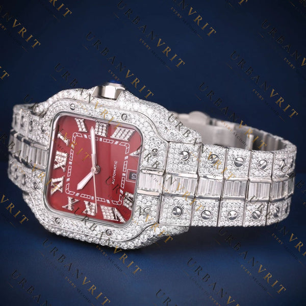 Red Dial Square VVS1 D Color Moissanite Watch