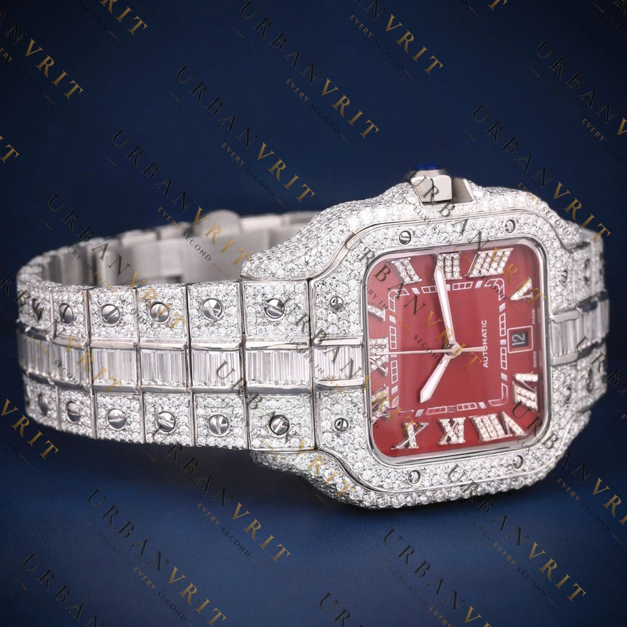 Red Dial Square VVS1 D Color Moissanite Watch