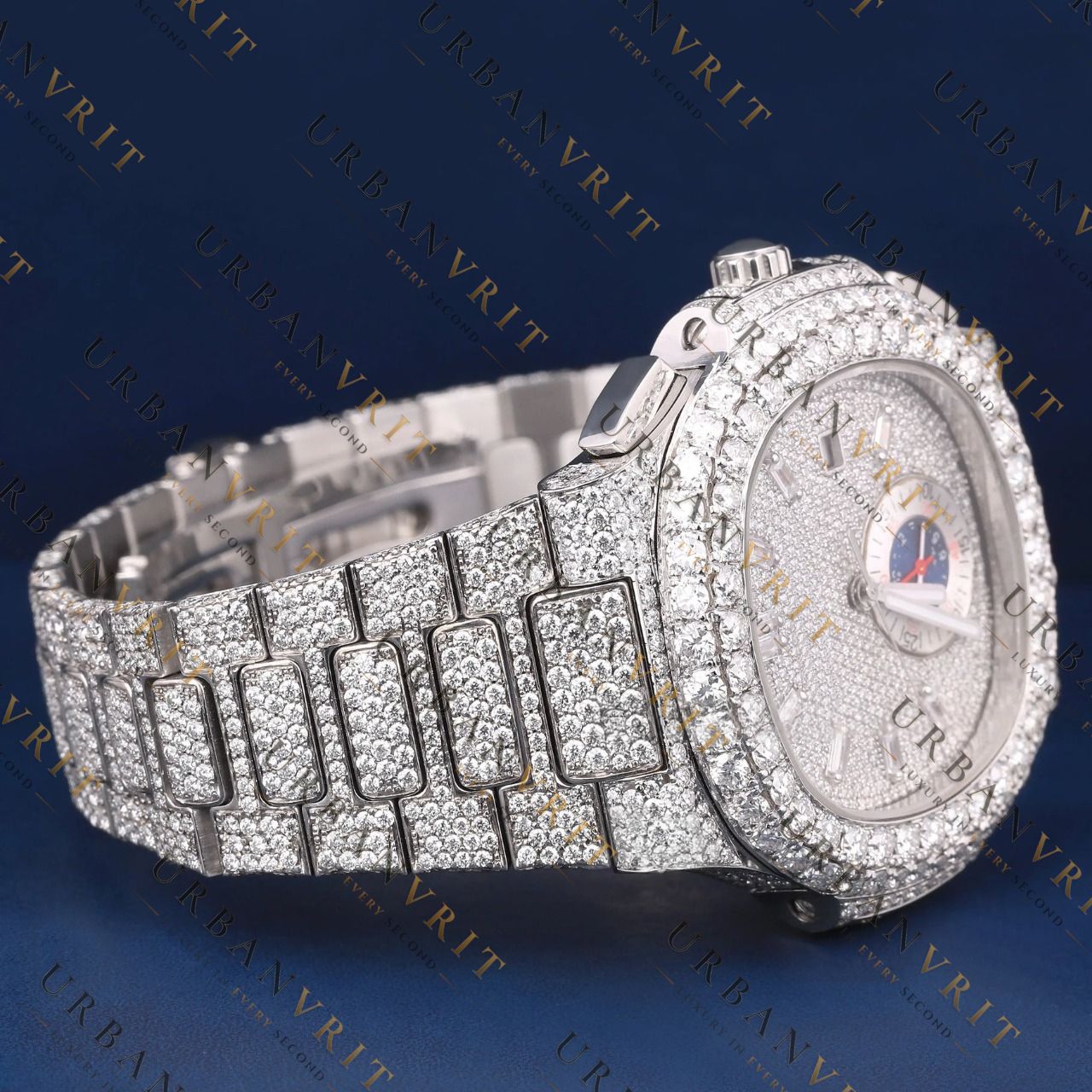 Iced Moonphase VVS1 D Color Moissanite Watch