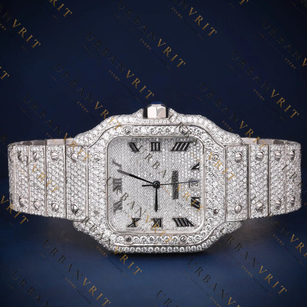 Square Roman Dial VVS1 D Color Moissanite Watch