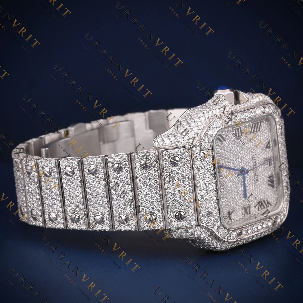 Square Roman Dial VVS1 D Color Moissanite Watch