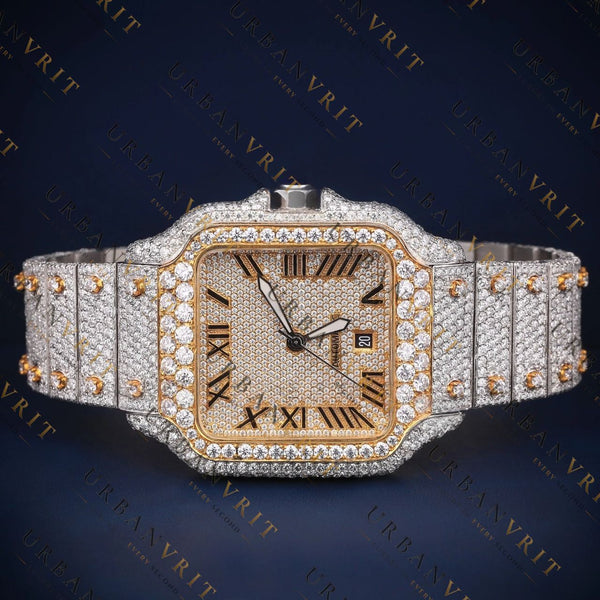 Two Tone Square RomanVVS1 D Color Moissanite Watch