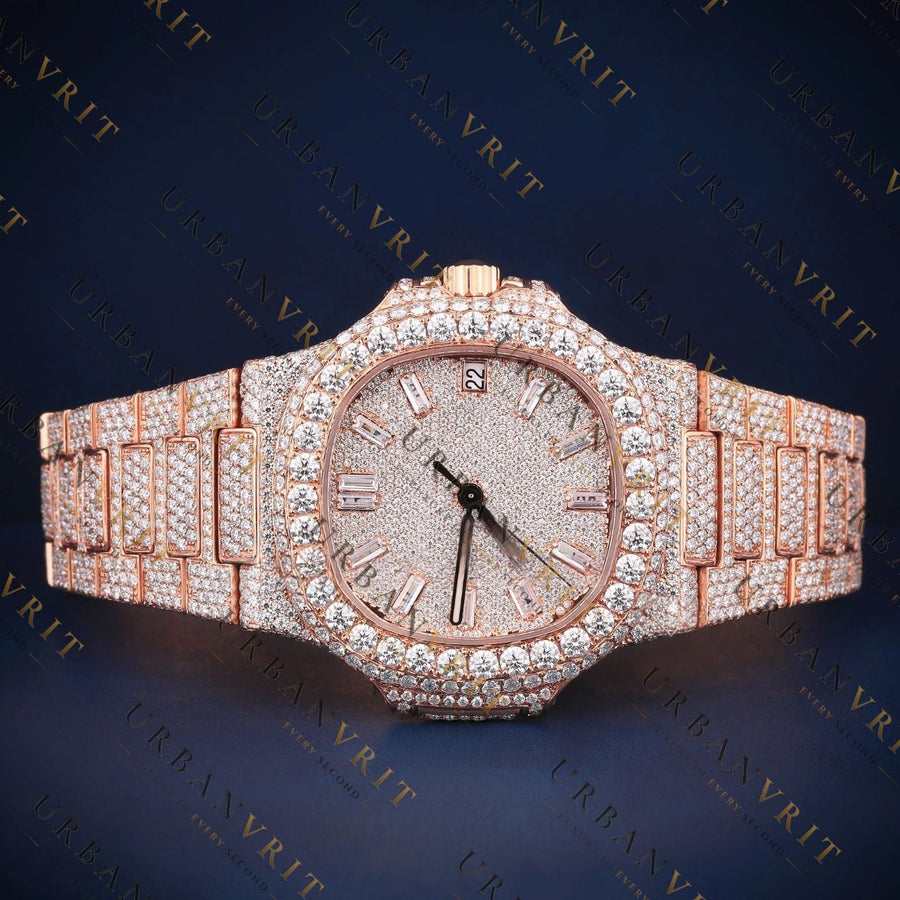 Rose Gold Date VVS1 D Color Moissanite Watch