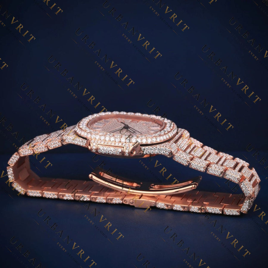 Rose Gold Date VVS1 D Color Moissanite Watch