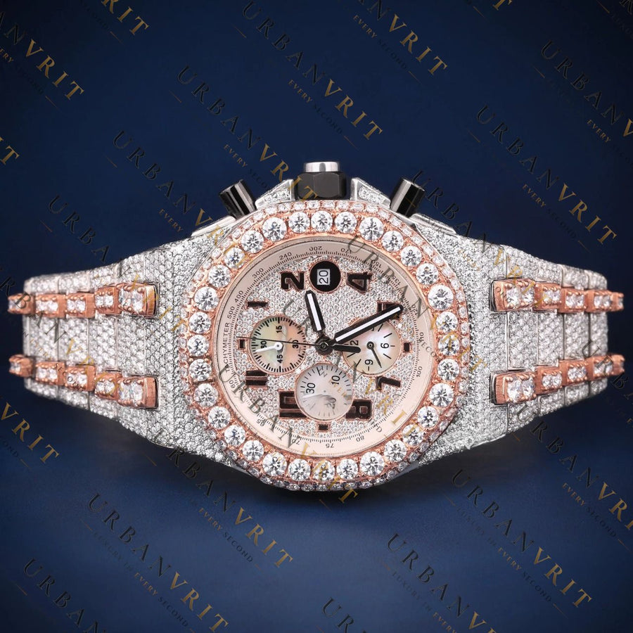 Two Tone Chronograph VVS1 D Color Moissanite Watch
