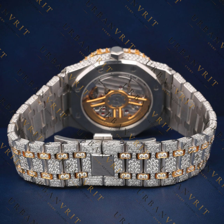 Two Tone Iced Out VVS1 D Color Moissanite Watch