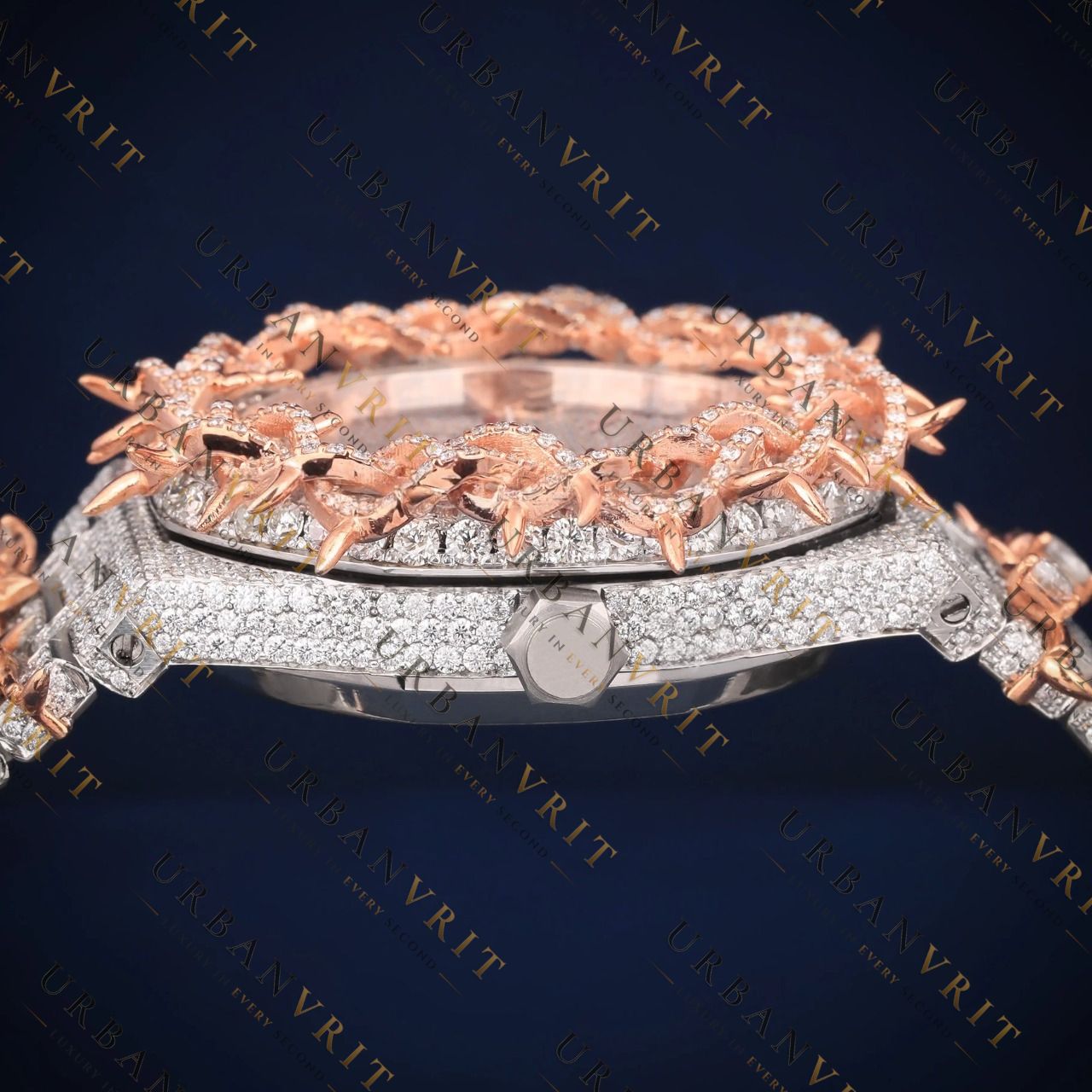 Rose Gold Iced Out VVS1 D Color Moissanite Watch