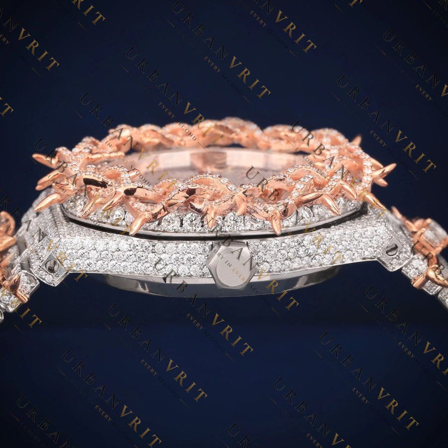 Rose Gold Iced Out VVS1 D Color Moissanite Watch