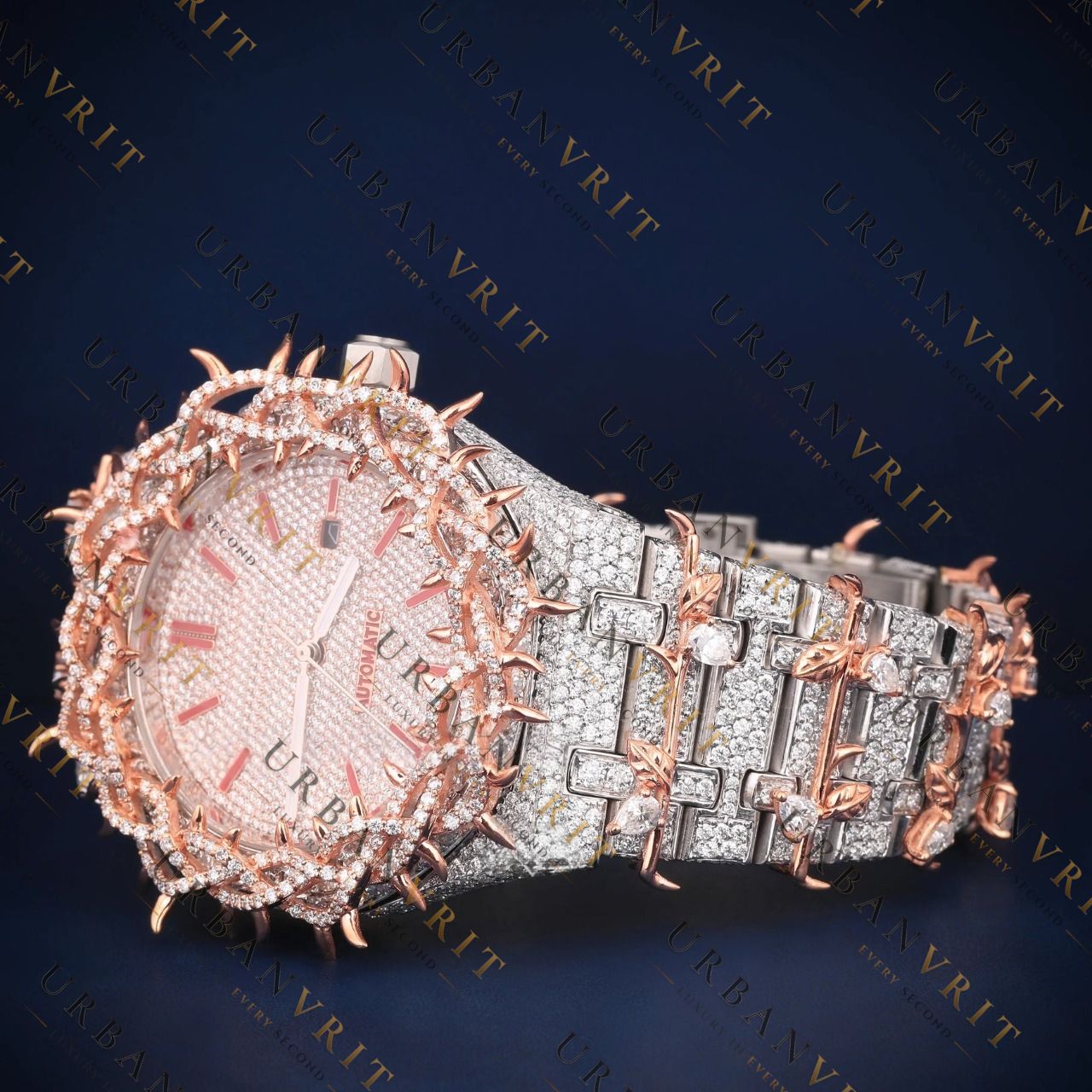 Rose Gold Iced Out VVS1 D Color Moissanite Watch