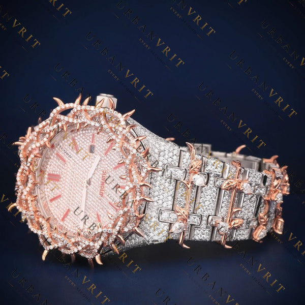 Rose Gold Iced Out VVS1 D Color Moissanite Watch