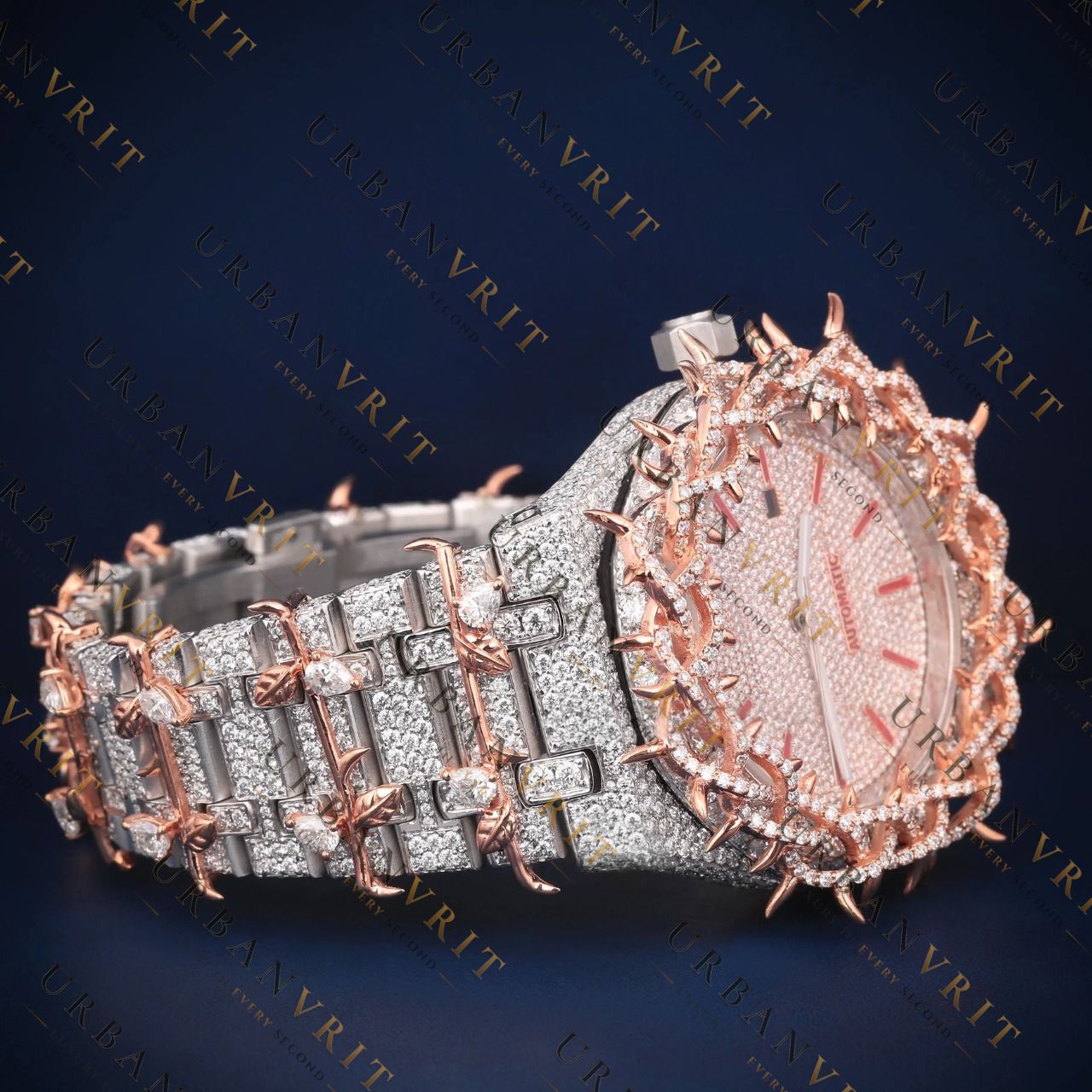 Rose Gold Iced Out VVS1 D Color Moissanite Watch