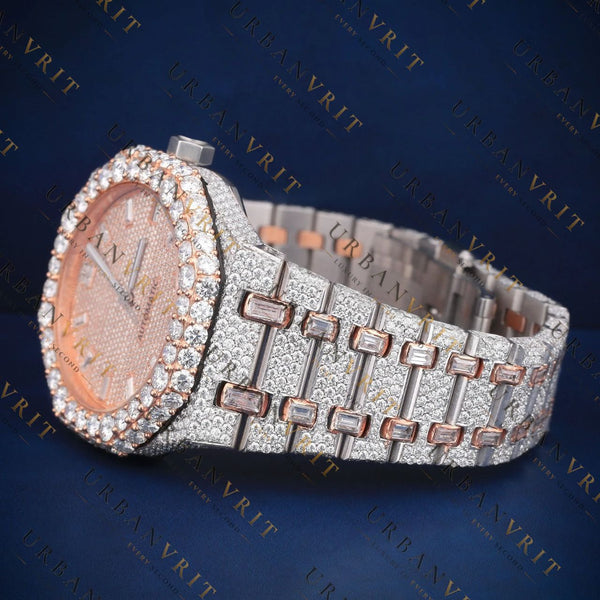 Rose Gold Two-Tone Iced-Out VVS1 D Color Moissanite Watch