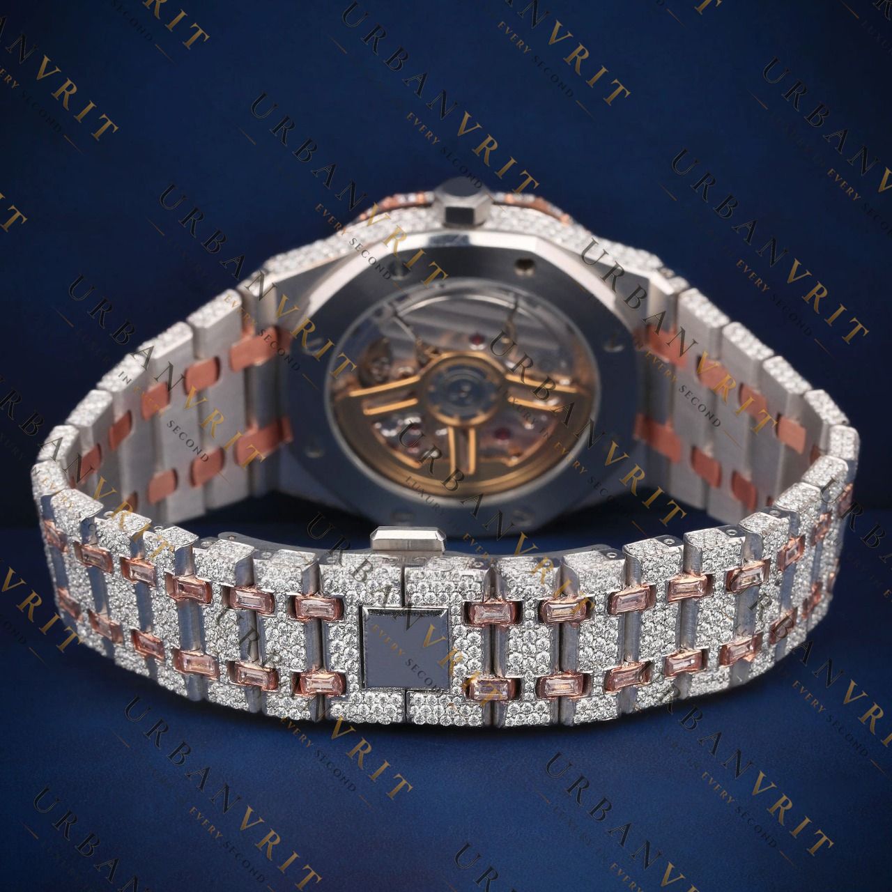 Rose Gold Two-Tone Iced-Out VVS1 D Color Moissanite Watch