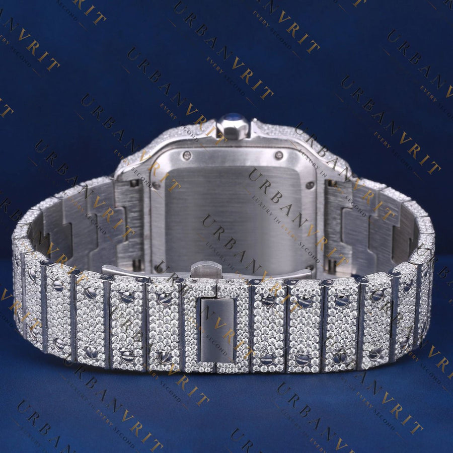 Square White Gold Iced-Out VVS1 D Color Moissanite Watch