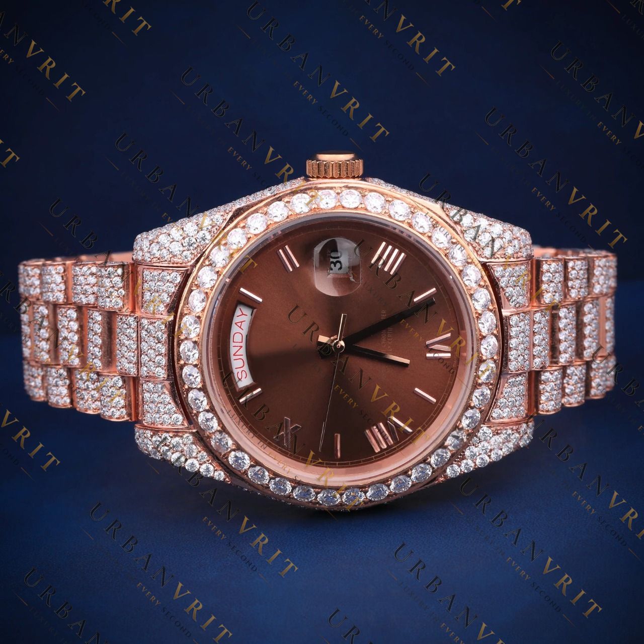 Rose Gold Day-Date VVS1 D Color Moissanite Watch