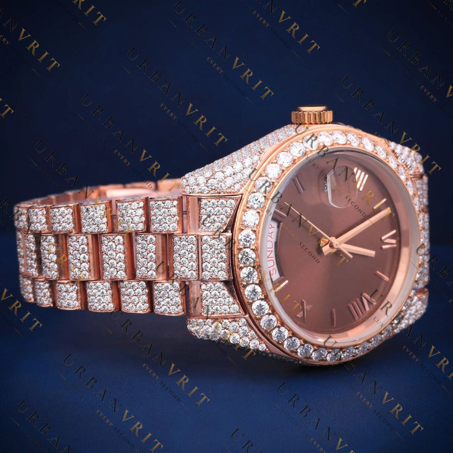 Rose Gold Day-Date VVS1 D Color Moissanite Watch