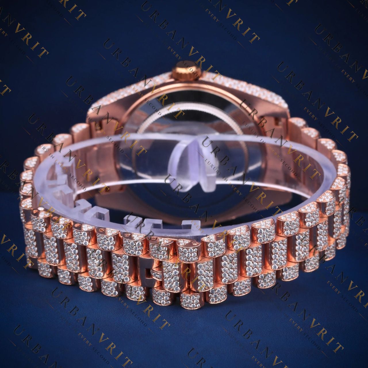 Rose Gold Day-Date VVS1 D Color Moissanite Watch