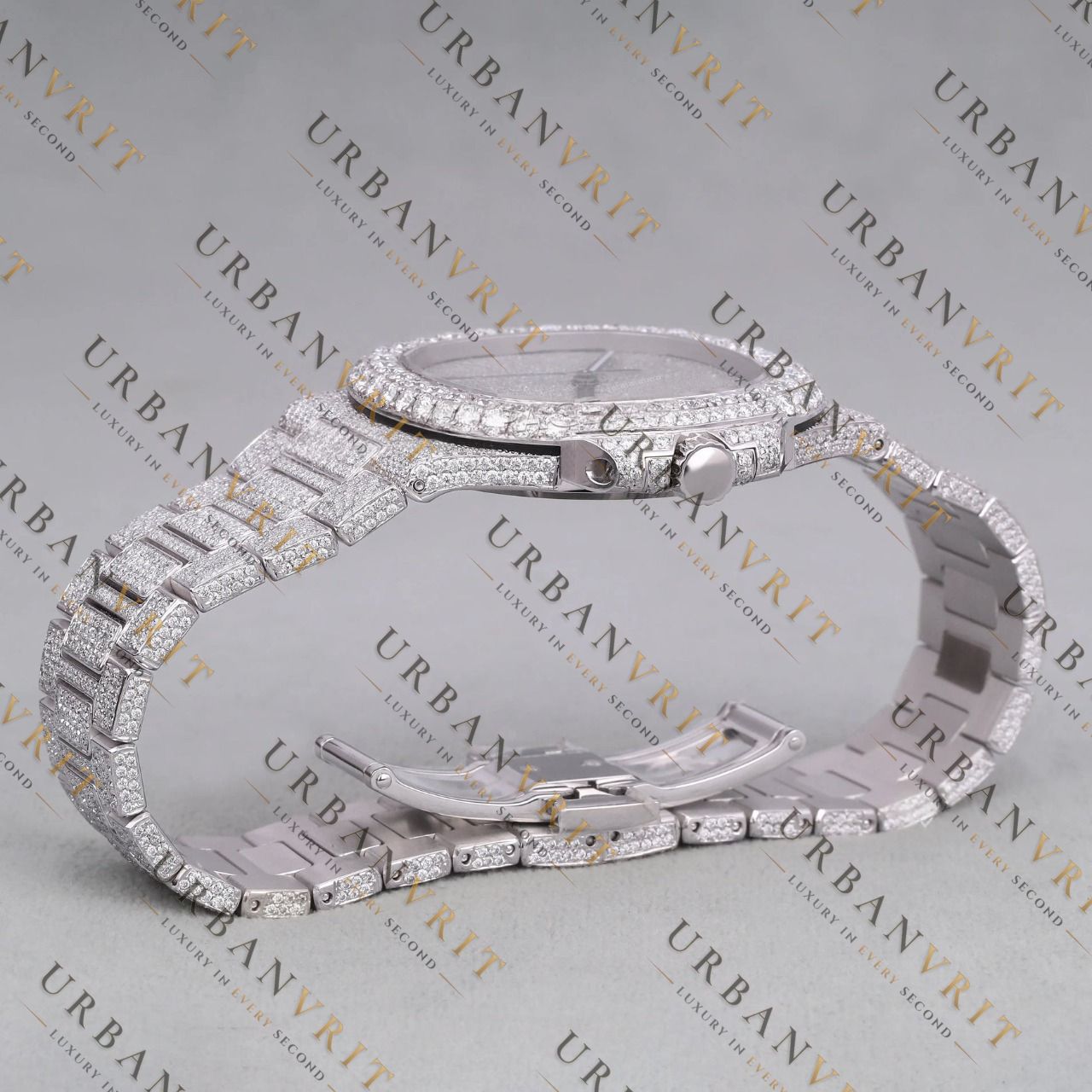 Fully Iced Out Moissanite Watch VVS1 D Color Silver