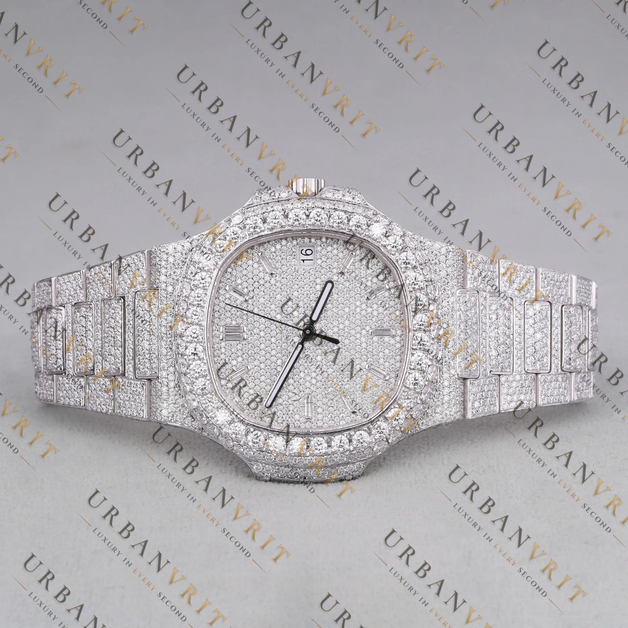 Fully Iced Out Moissanite Watch VVS1 D Color Silver