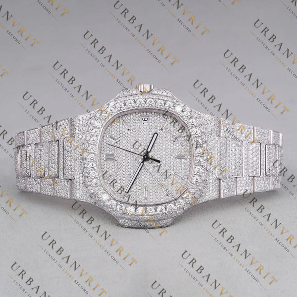 Fully Iced Out Moissanite Watch VVS1 D Color Silver
