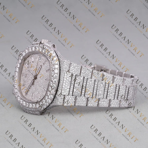 Fully Iced Out Moissanite Watch VVS1 D Color Silver