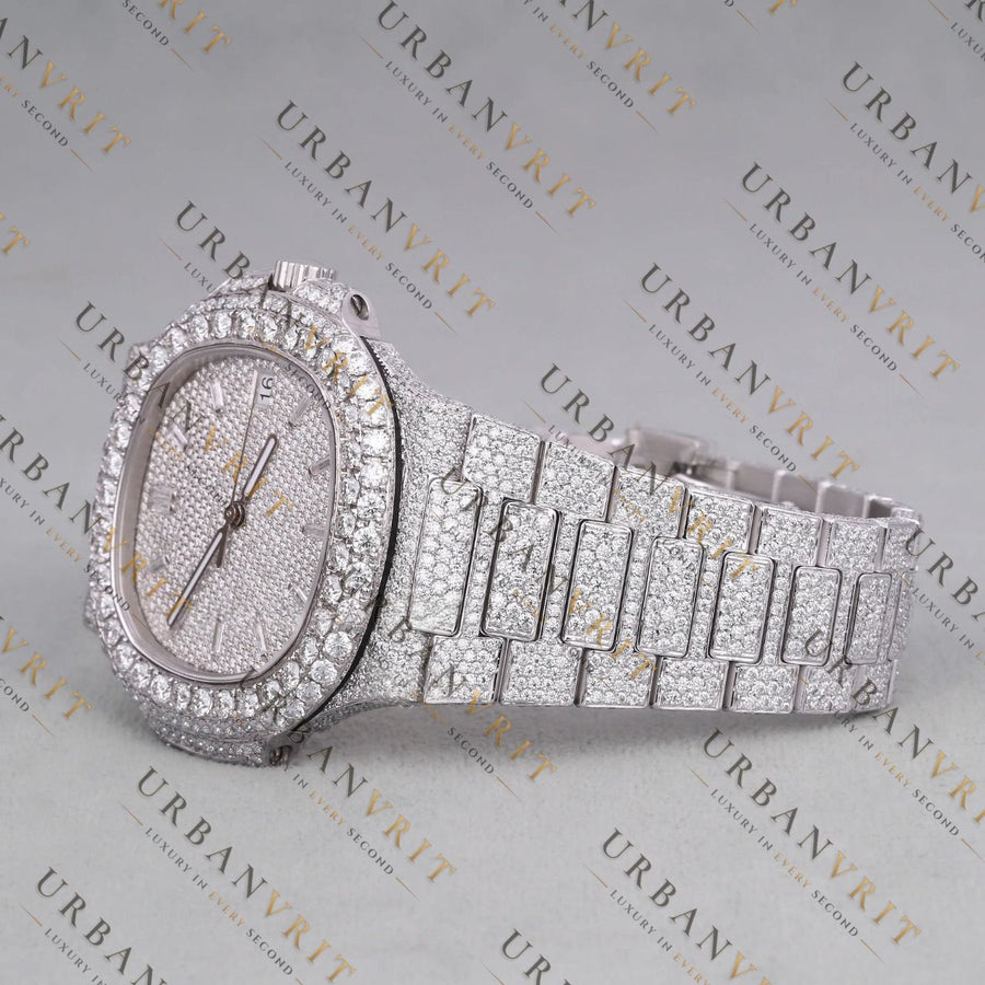Fully Iced Out Moissanite Watch VVS1 D Color Silver