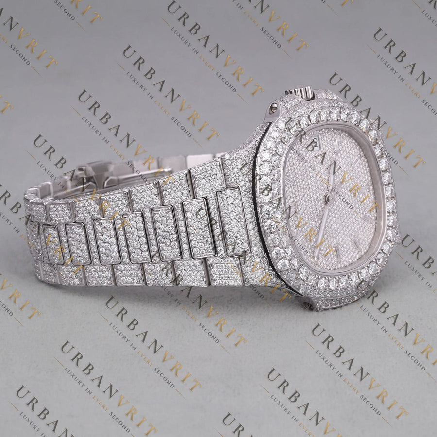 Fully Iced Out Moissanite Watch VVS1 D Color Silver